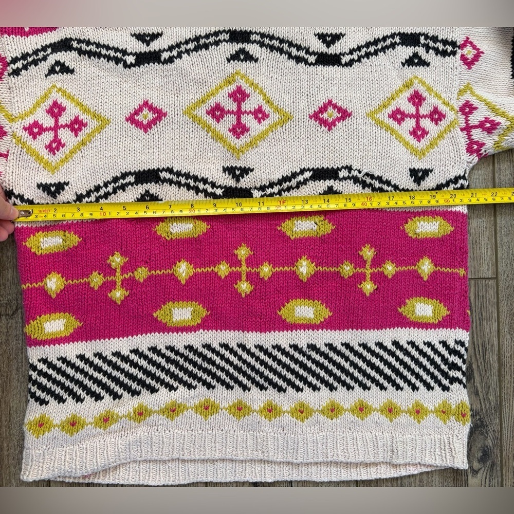 Vintage Forenza Sweater M Pink Geometric Knit 90s Chunky Ramie Cotton - Picture 12 of 13